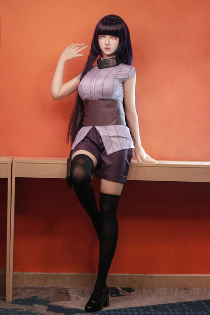 Hinata, Naruto cosplay sex doll,  black straight hair, Leaf Village outfit, full body shot – anime cosplay sex doll by TopLoveDoll