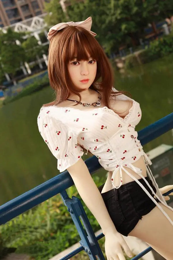 Arya high-maintenance Asian girlfriend sex doll- in cherry crop top and black denim shorts , at the river bank- sweet face impossible energy the one you can't quit by TopLoveDoll