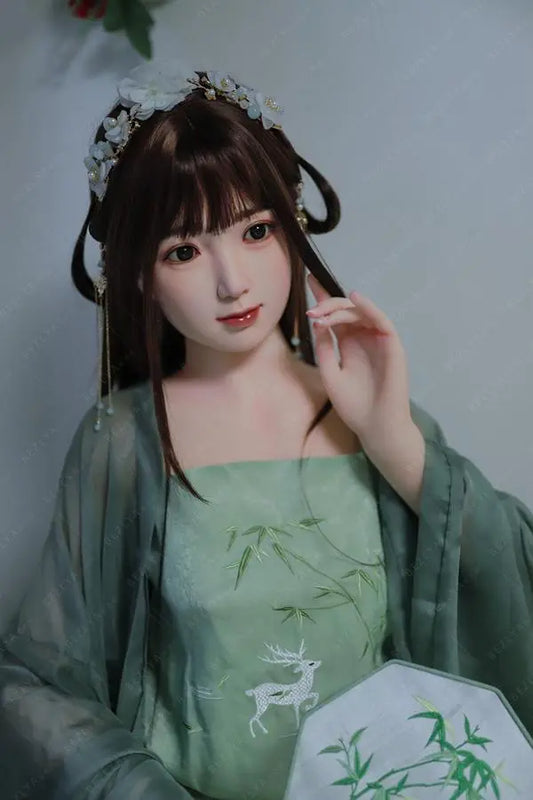 Autumn hanfu Asian girl next door sex doll, green hanfu attire, traditional Chinese dress jade green beauty by TopLoveDoll
