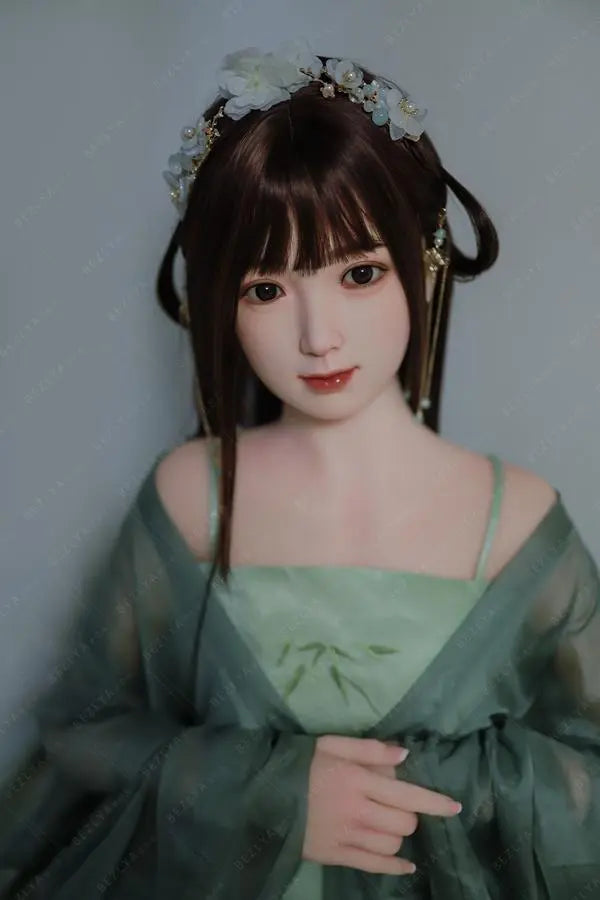 Autumn hanfu Asian girl next door sex doll, in green hanfu attire, ancient chinese hairstyle, traditional Chinese dress jade green beauty by TopLoveDoll