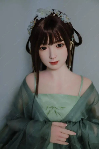 Autumn hanfu Asian girl next door sex doll, in green hanfu attire, ancient chinese hairstyle, traditional Chinese dress jade green beauty by TopLoveDoll