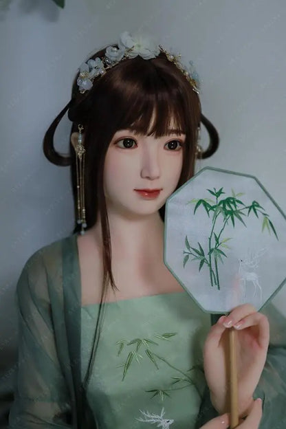 Autumn hanfu cute and sweet Asian girl next door sex doll, in green hanfu attire, ancient chinese hairstyle, traditional Chinese dress jade green beauty by TopLoveDoll