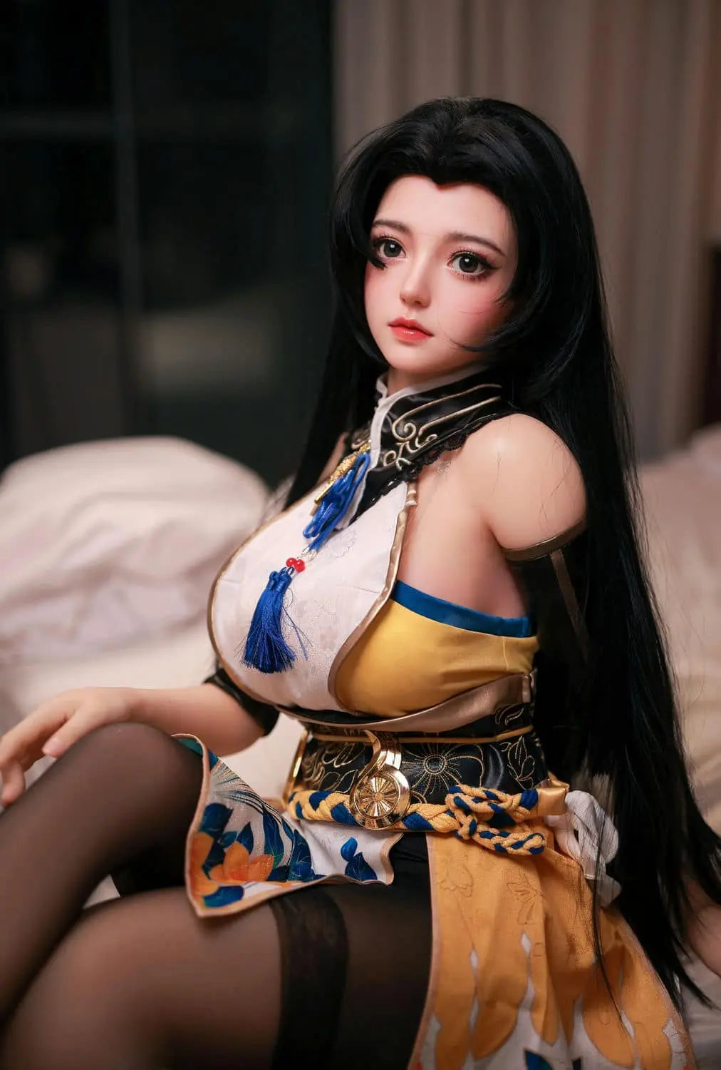 Premium Naraka Bladepoint Koharu cosplay BJD sex doll - character-accurate black hair white battle robe and blue tassel