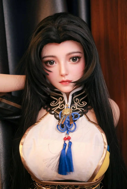 Close-up of Tsuchimikado Koharu cosplay BJD doll face - premium Naraka Bladepoint anime companion with classical beauty