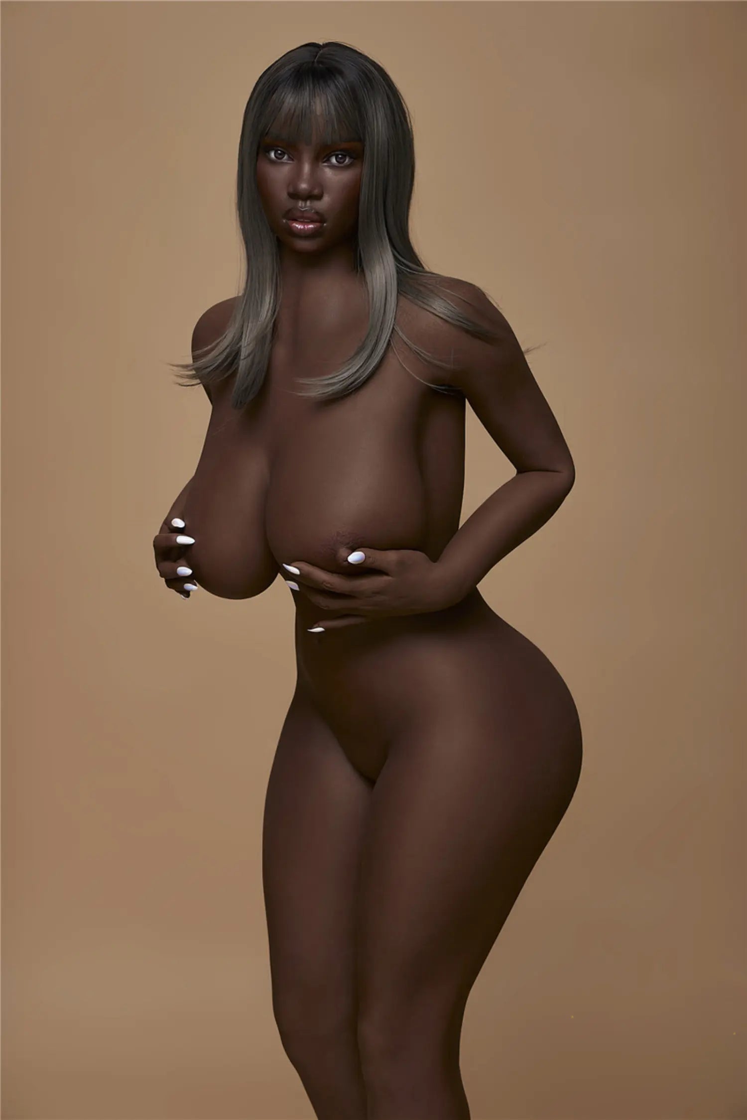 Ferrari ebony sex doll in white bikini - Naomi Campbell inspired mommy companion with dark chocolate skin tone by TopLoveDoll