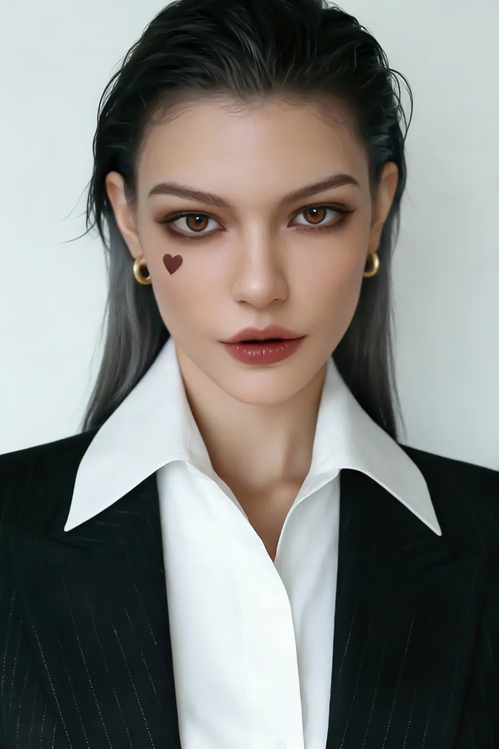 Close-up of Lieutenant sex doll sharp facial features - authoritative femdom BDSM companion