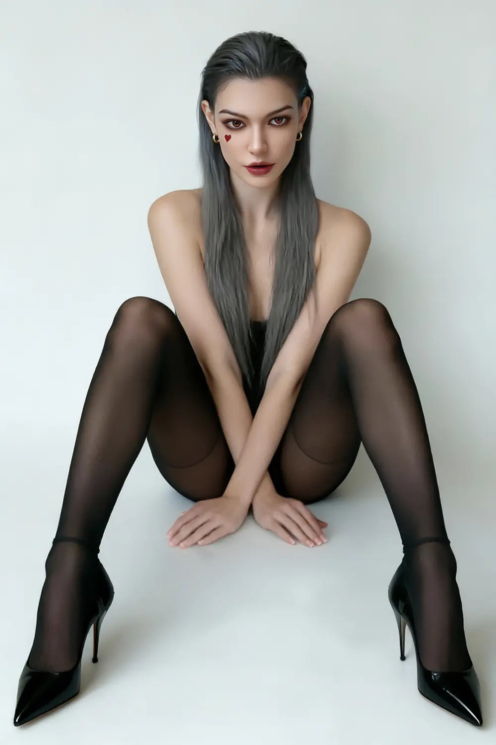 Lifelike BDSM sex doll Lieutenant in see-through body stockings with commandingly seductive presence - multi-height customizable femdom companion